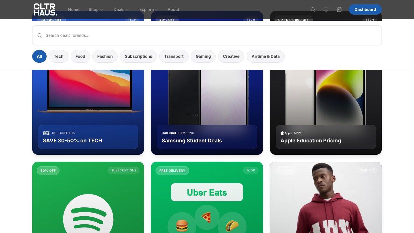 Deals and Products screen