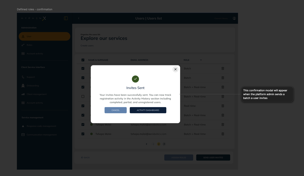 AVS User Migration screen