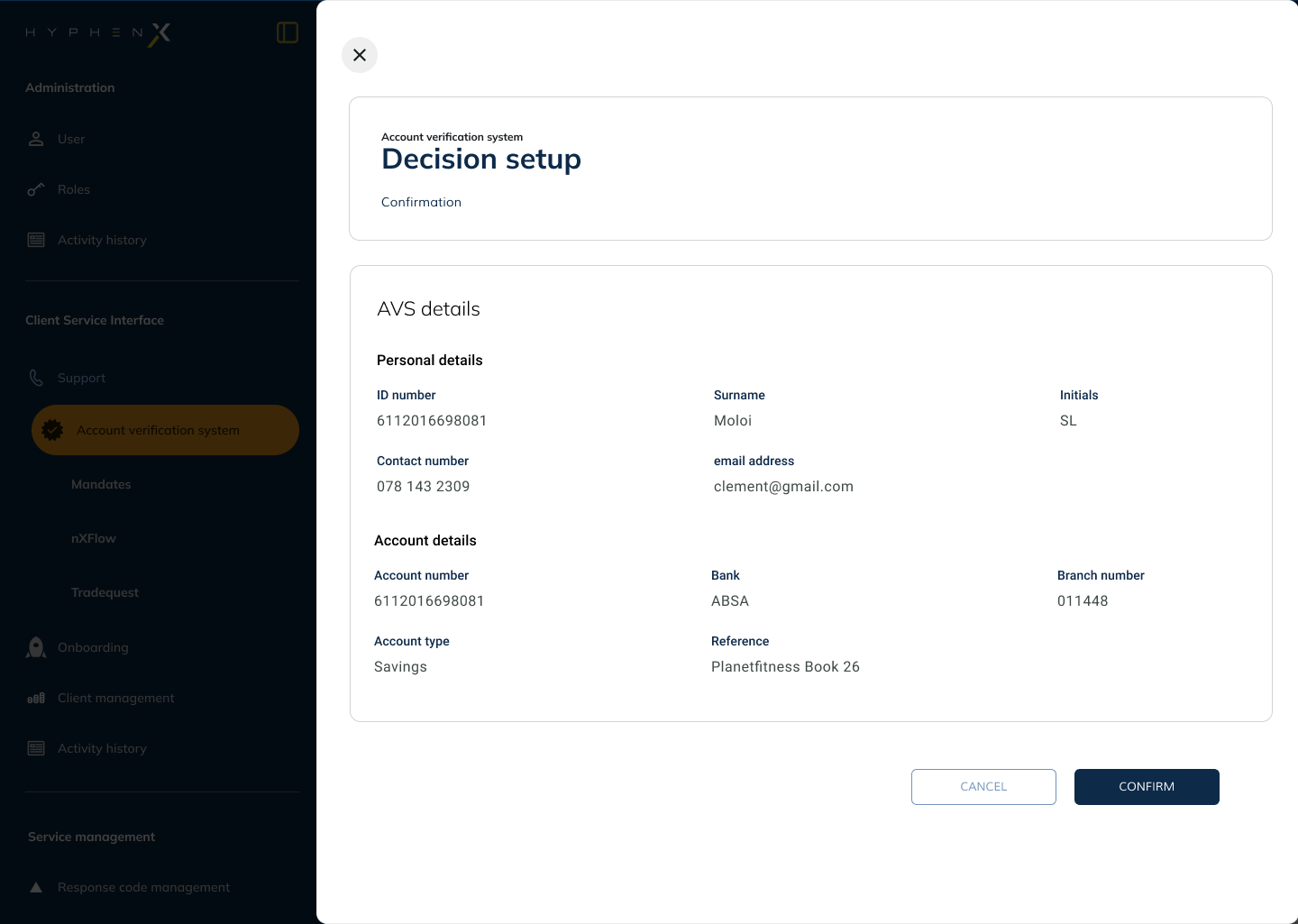 AVS User Migration screen