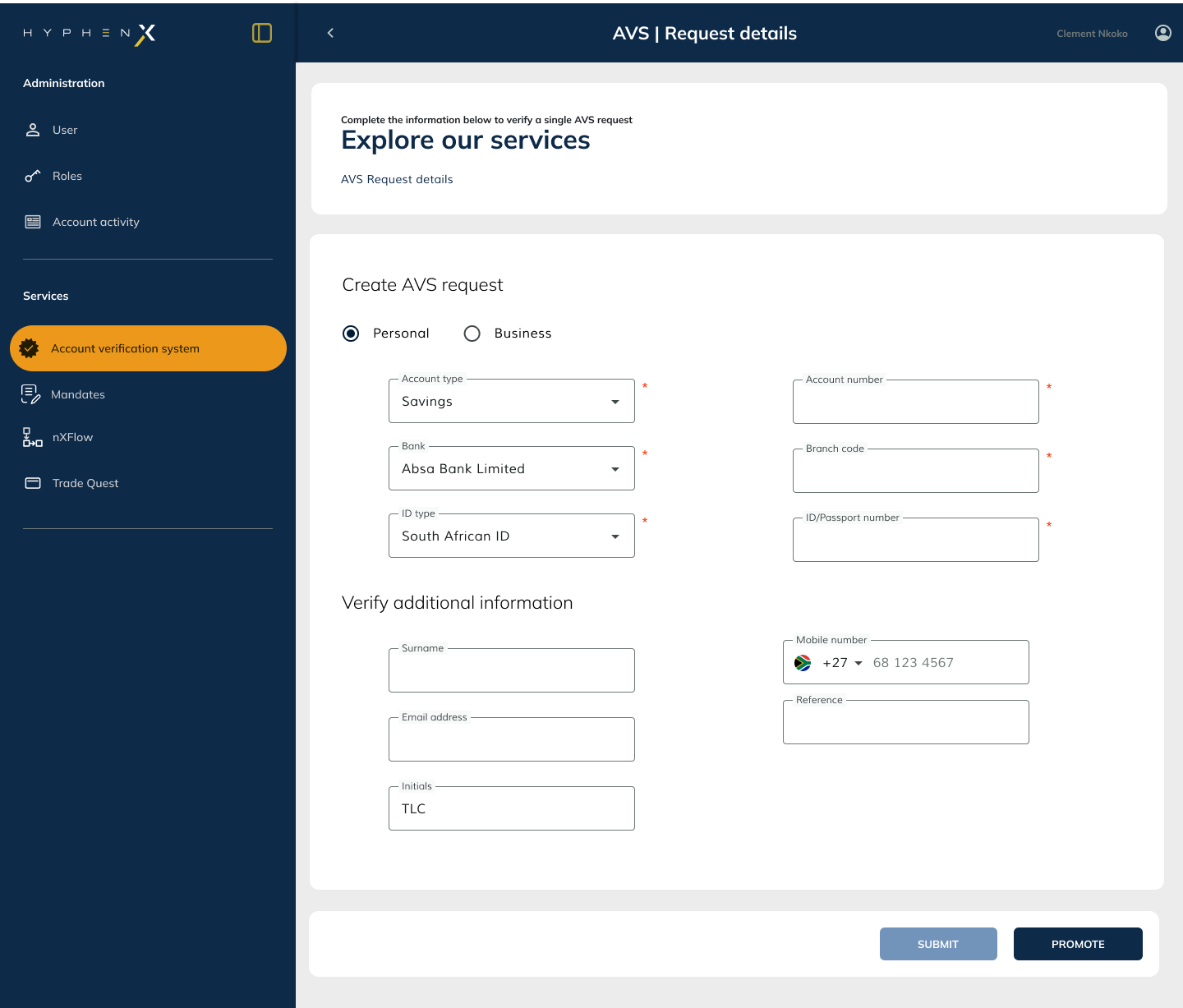 AVS User Migration screen