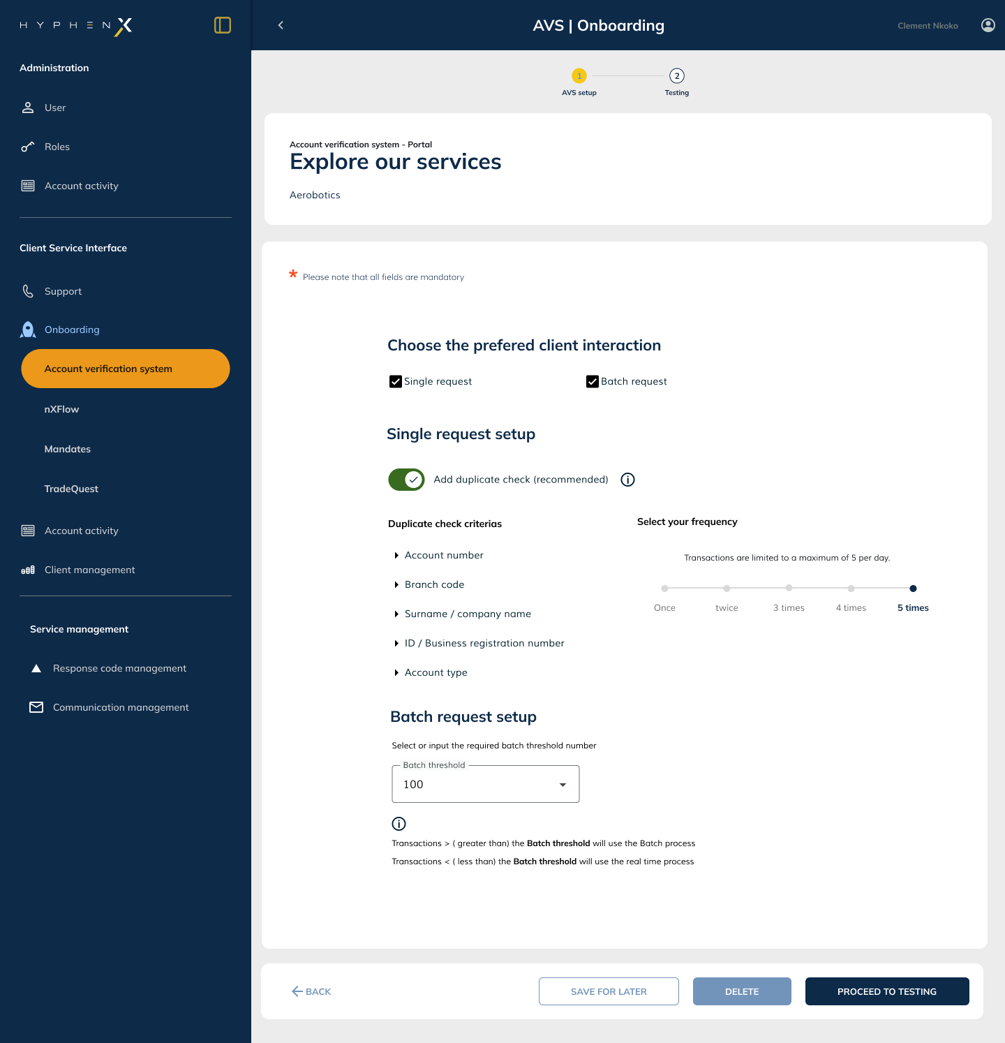 AVS User Migration screen