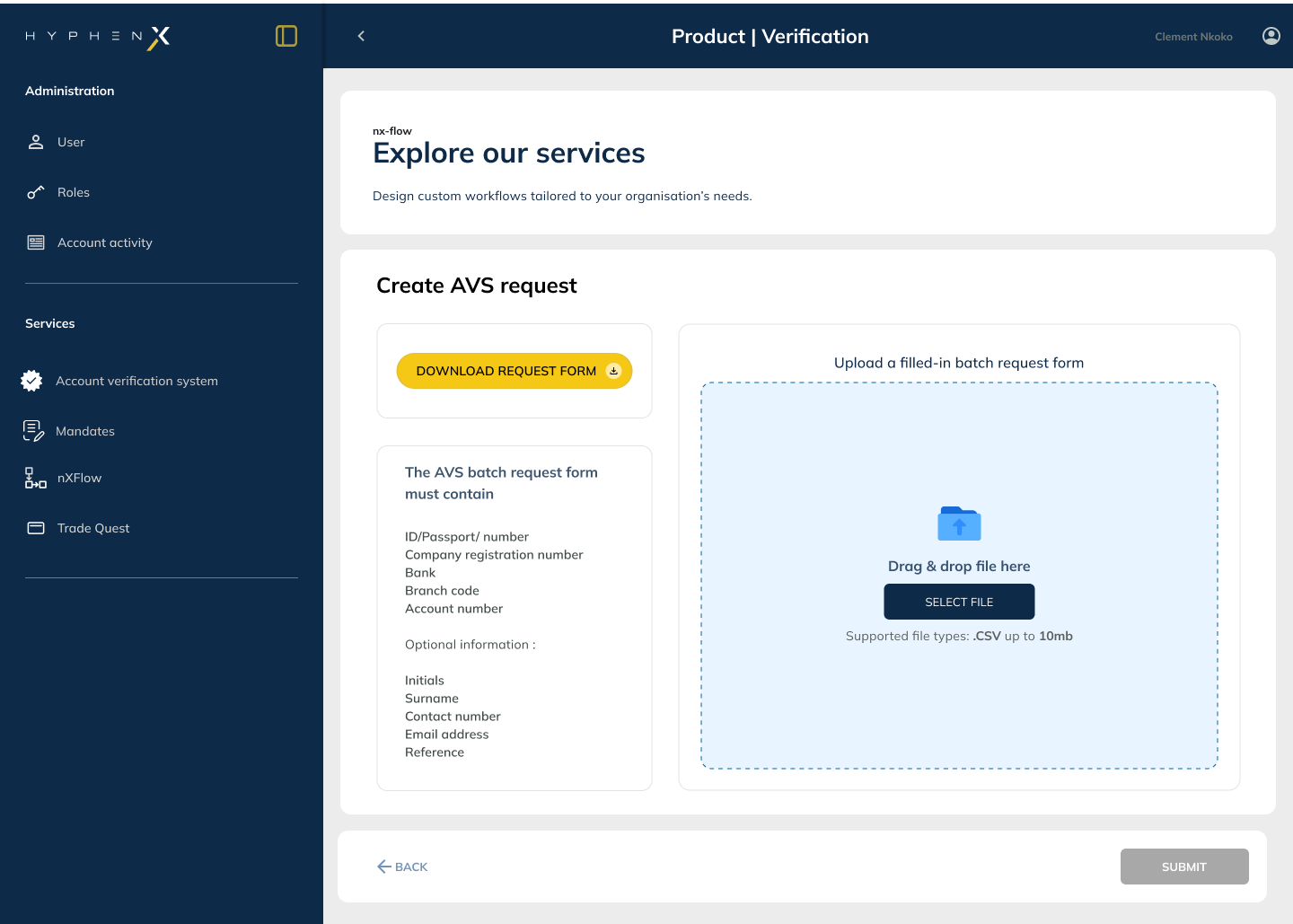 Batch Upload Component screen