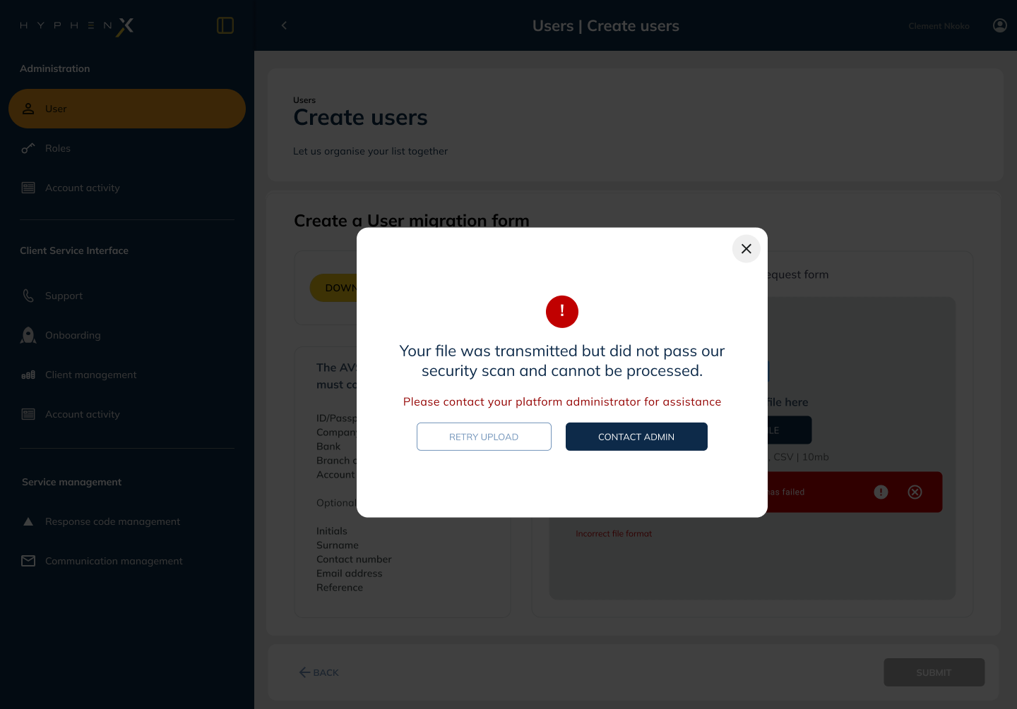 Batch Upload Component screen