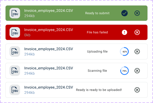 Batch Upload Component screen