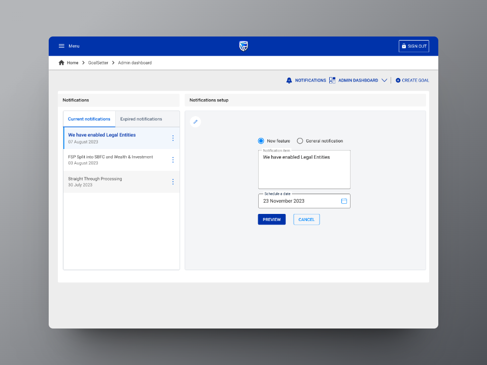 Standard Bank Group, Goalsetter | Notifications Centre gallery image