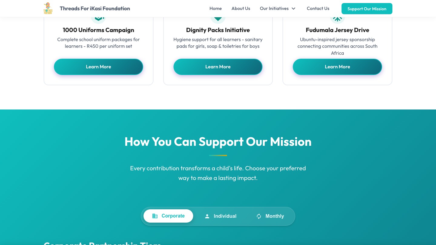 Initiatives and Donation Paths screen