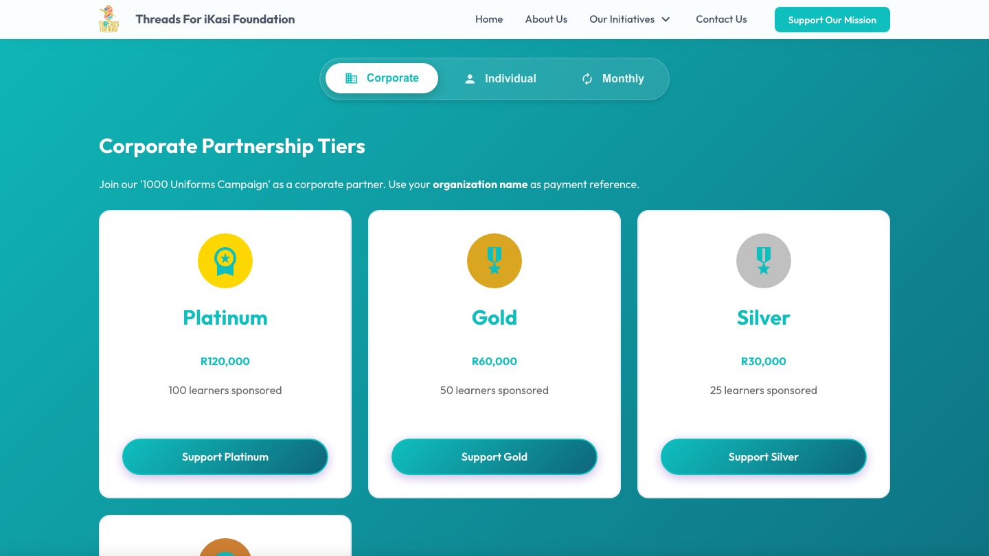 Initiatives and Donation Paths screen