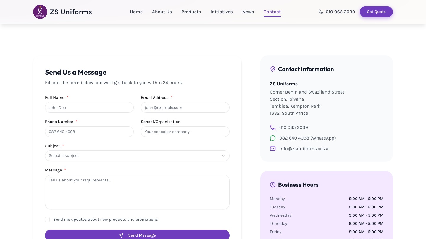 Enquiry and Content Pages screen